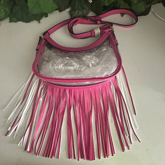 Pink & Clear Fringe Crossbody Bag With Adjustable Strap By Unni - Picture 1 of 6